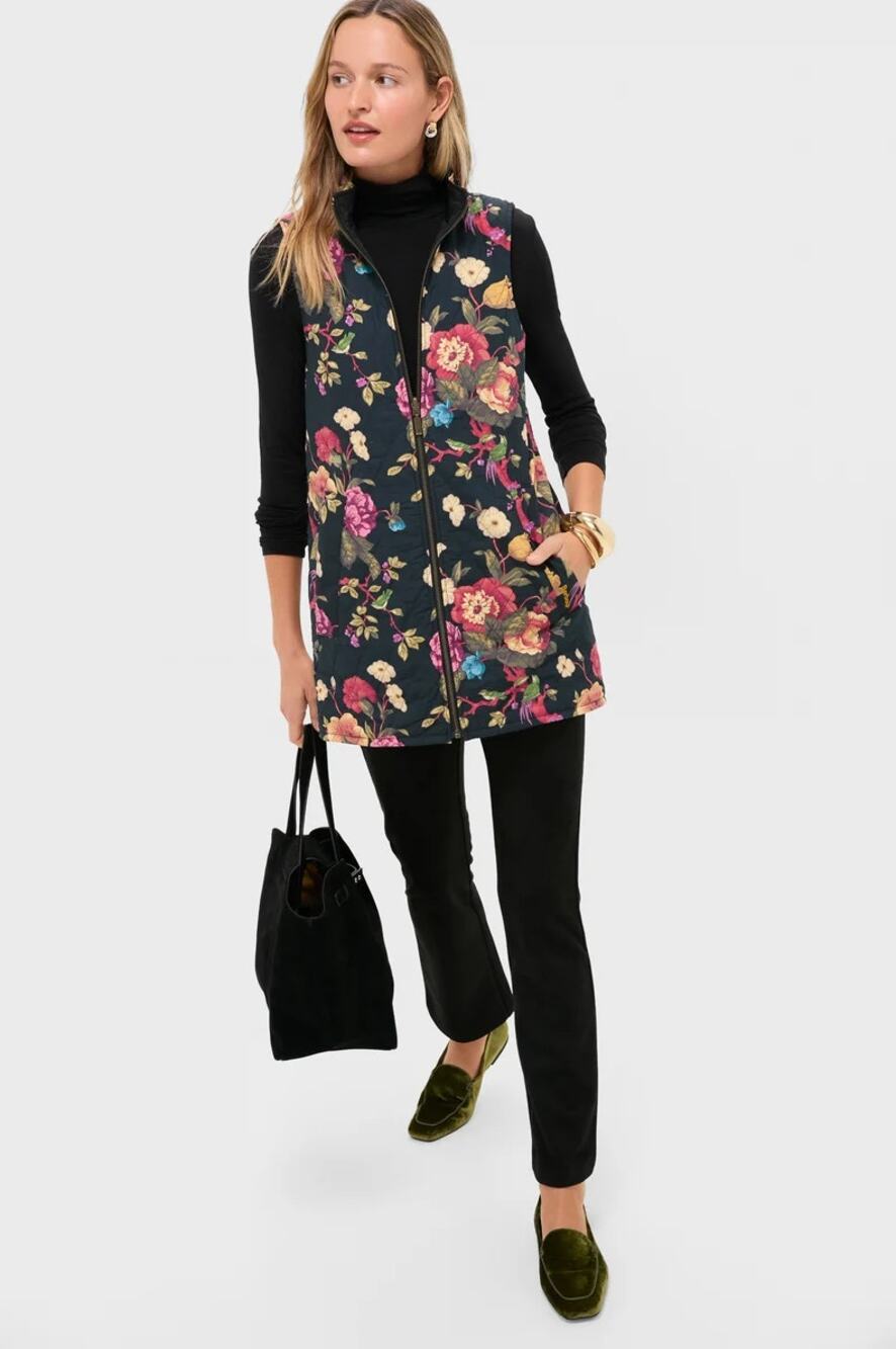 BARBOUR x TUCKERNUCK Reversible Paisley Vest Black Floral Sz 12 $320